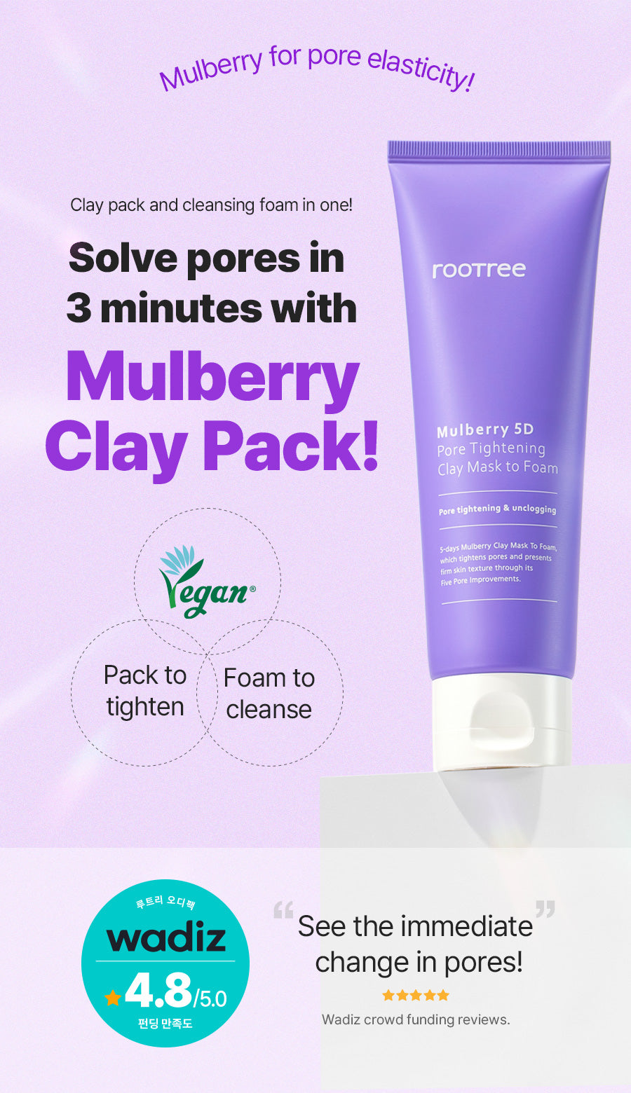 Mulberry 5D Pore Tightening Clay Mask to Foam, 120ml